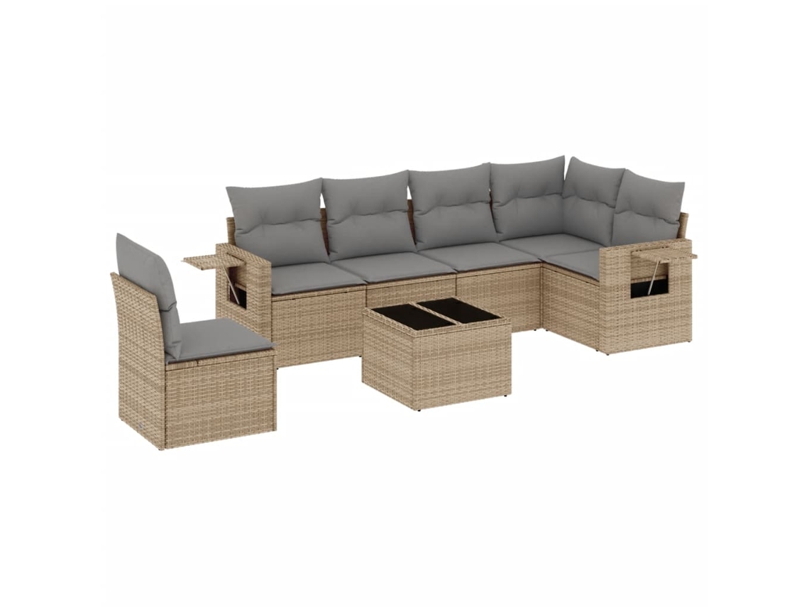 Conjunto de 7 Sofás para Jardim com Almofadões Vime Pe Bege MAISON EXCLUSIVE (7 pcs)