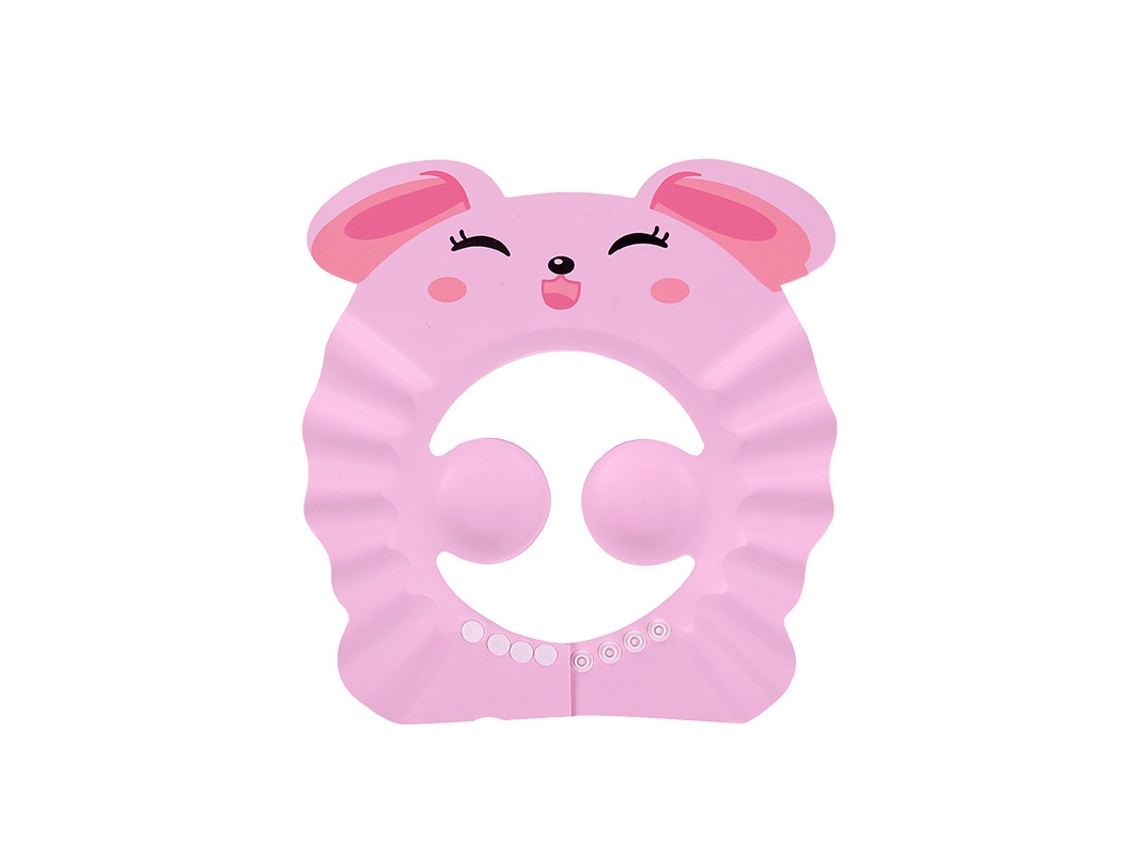 Chapéu De Lavagem Em Formato De Urso Rosa Fofo Com Botões Reguláveis, Silicone À Prova D'água Sem Bpa Para Bebê