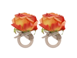 Laxiscreed Pack De 2 Anéis De Guardanapo De Madeira Com Flores Artificiais Para Decoração Festiva Em Cor Laranja