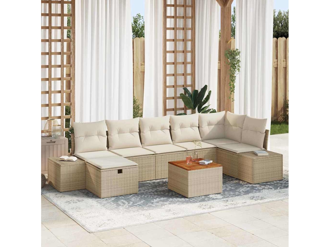 Vidaxl Conjunto De Sofá De Jardim 8 Unid. Bege Rattan Sintético