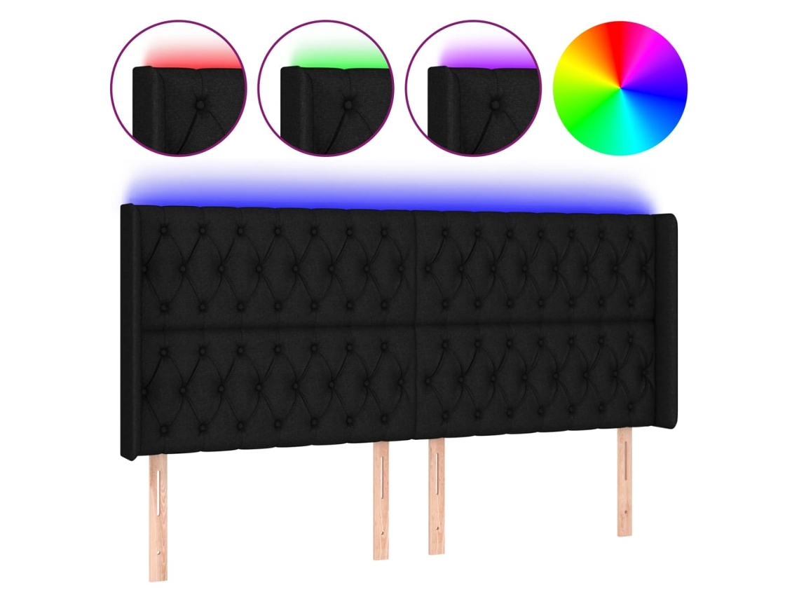Cabeceira de Cama com Luzes Led Tecido Preto MAISON EXCLUSIVE (183x16x118 cm)