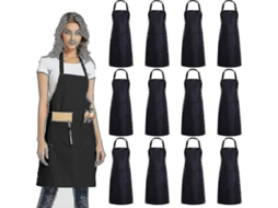 2026 delantal Plano com 2 Bolsos 12 Pacotes Unissex Preto 30x25 Polegadas Material Durável Leve Negro