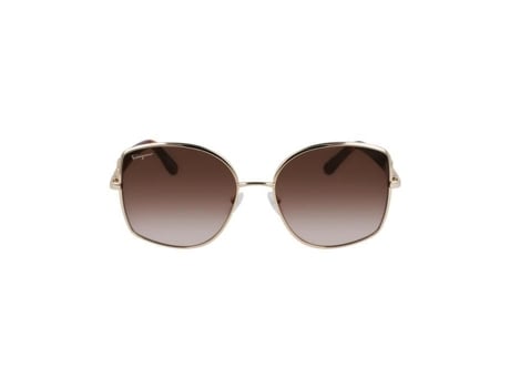 Óculos De Sol De Mulher Ferragamo Aviador Dourado Chic Metal Multicor