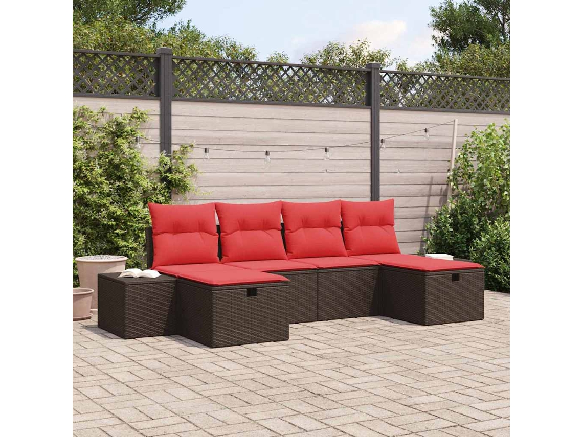 Vidaxl Conjunto De Sofá De Jardim 6 Unid. Castanho Vime Pe