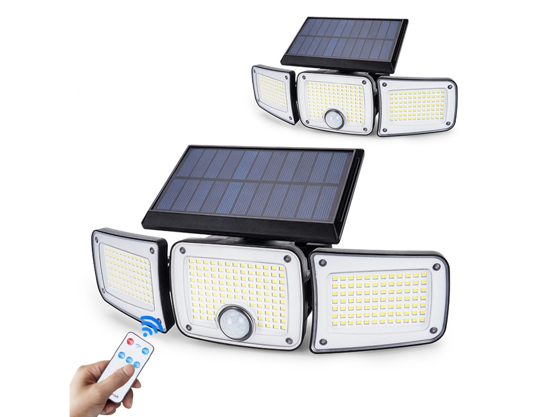 2026 luz Solar de Parede de 3 Cabezas com Sensor de Movimento 280led Exterior Jardim Controle Remoto Ty10305