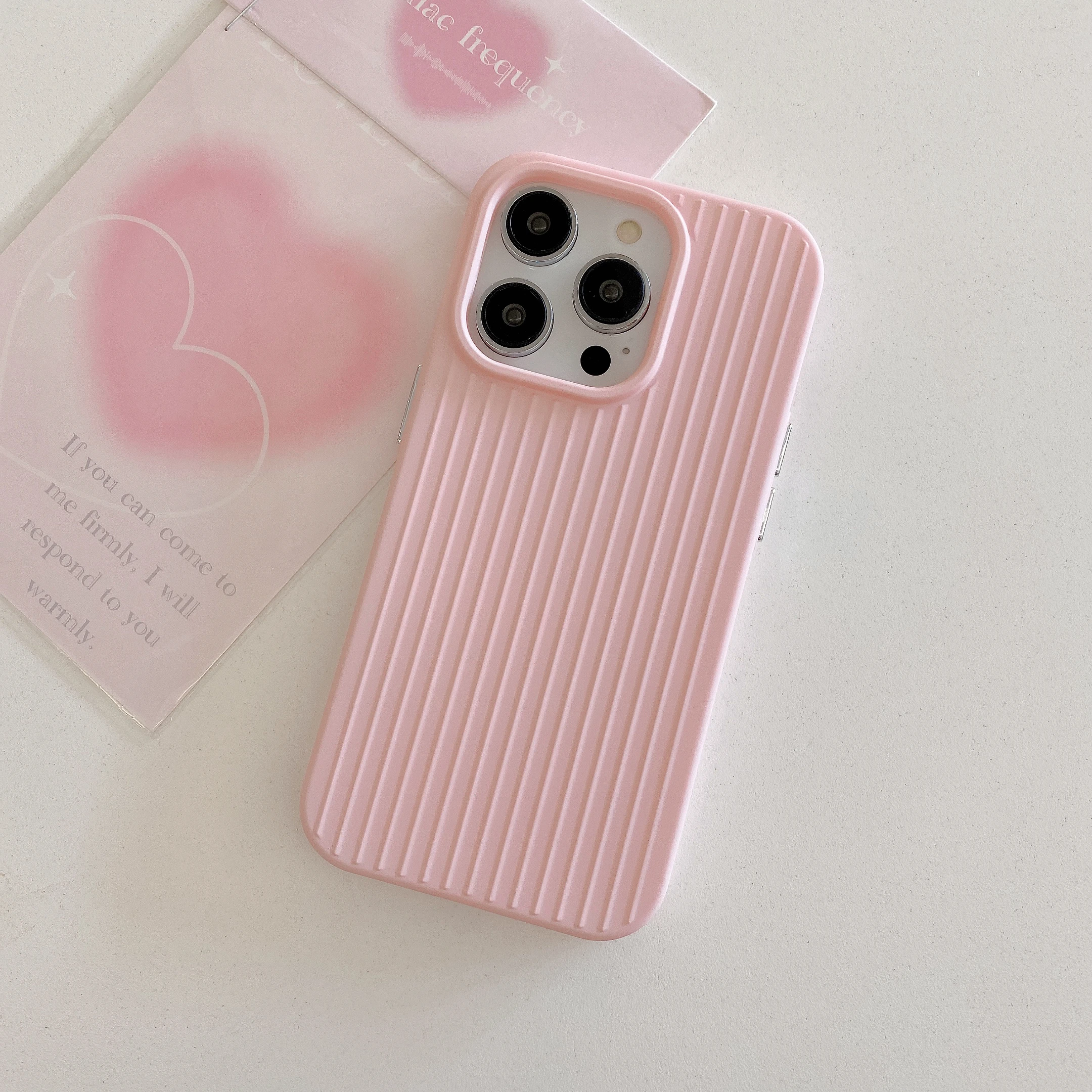 Capa De Celular Listrada Em Silicone Macio (para Iphone 14 Pro Max Rosa), Feita De Tpu Resistente A Impactos.