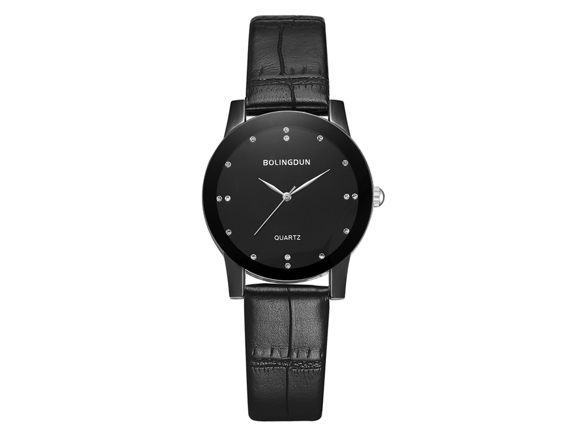 Relógio de Quartzo Unisex com Strass e Pulseira de Couro Pu T227 a Preto S