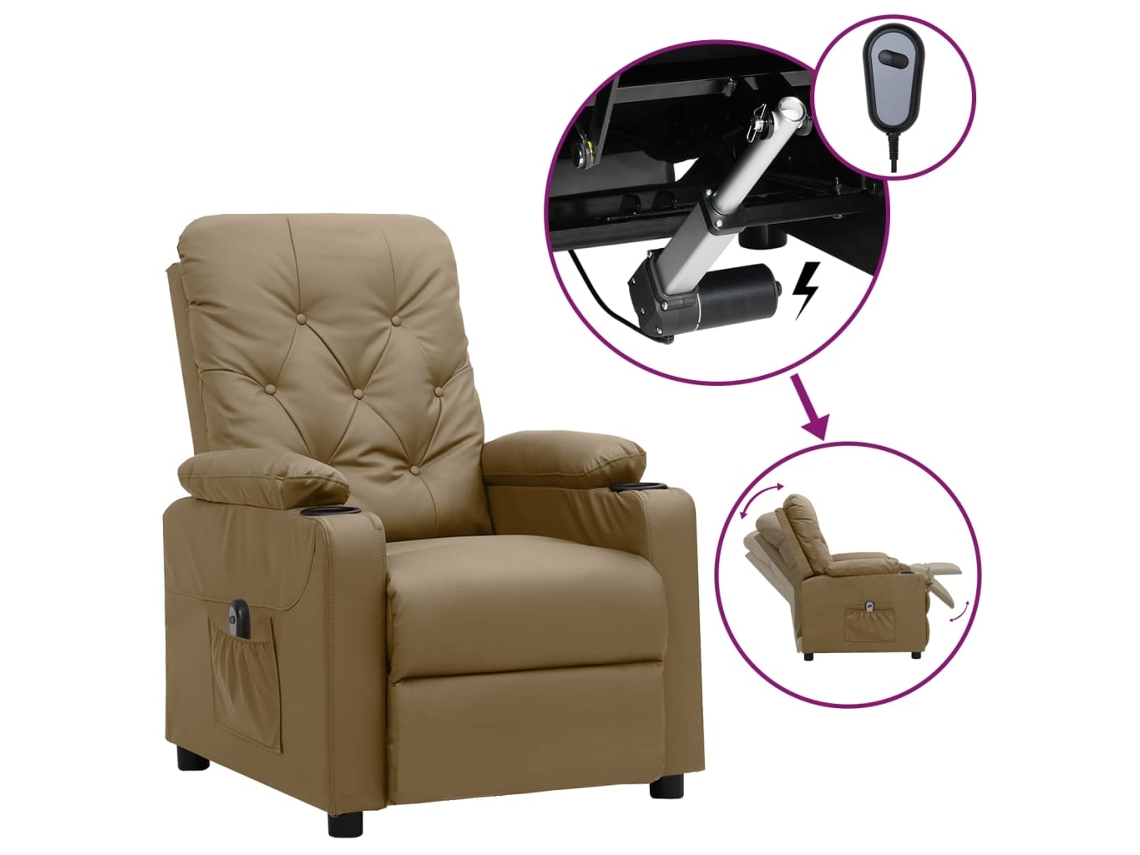 Vidaxl Poltrona Reclinável Elétrica Couro Artificial Cor Cappuccino