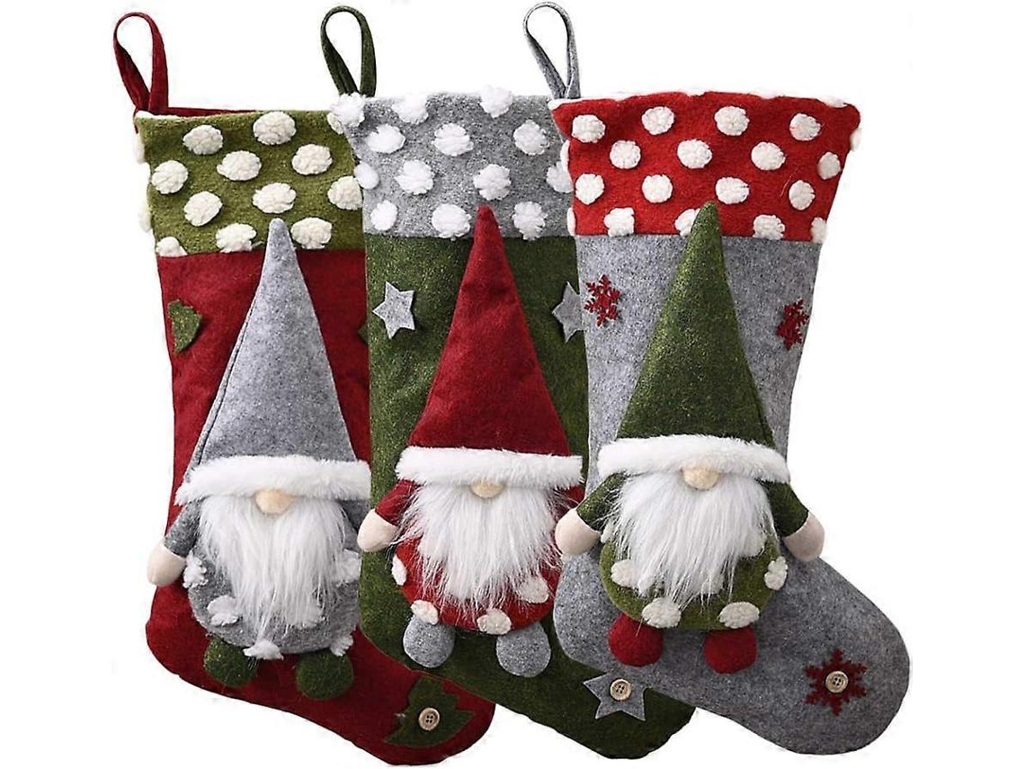 Meias De Natal Grandes , Meias Clássicas De Papai Noel Para Adultos E Crianças, Em Formato De Saco De Doces. Olysi Shop (pacote Com 3)