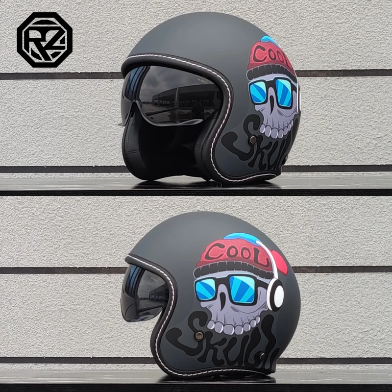 (m) Capacete De Motocicleta, Modelo Retrô 3/4 Com Viseira Integrada
