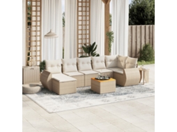 Vidaxl 8 Pcs Conjunto De Sofás P/ Jardim Com Almofadões Vime Pe Bege