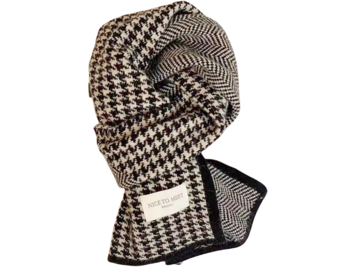 Cachecol feminino xadrez Ruddogscarf, pied de poule, outono/inverno, estilo coreano, lã XIAOMOYU