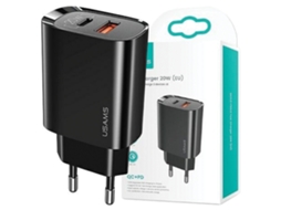 Carregador Usams 20w 1xusb-c 1xusb Pd3.0 Para Celulares Huawei Xiaomi Samsung