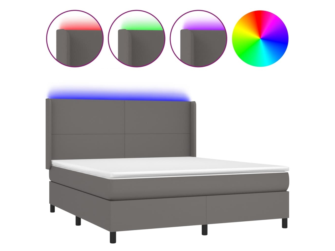 Cama Box Spring com Colchão LED 160x200 cm Couro Artificial Cinza MAISON EXCLUSIVE