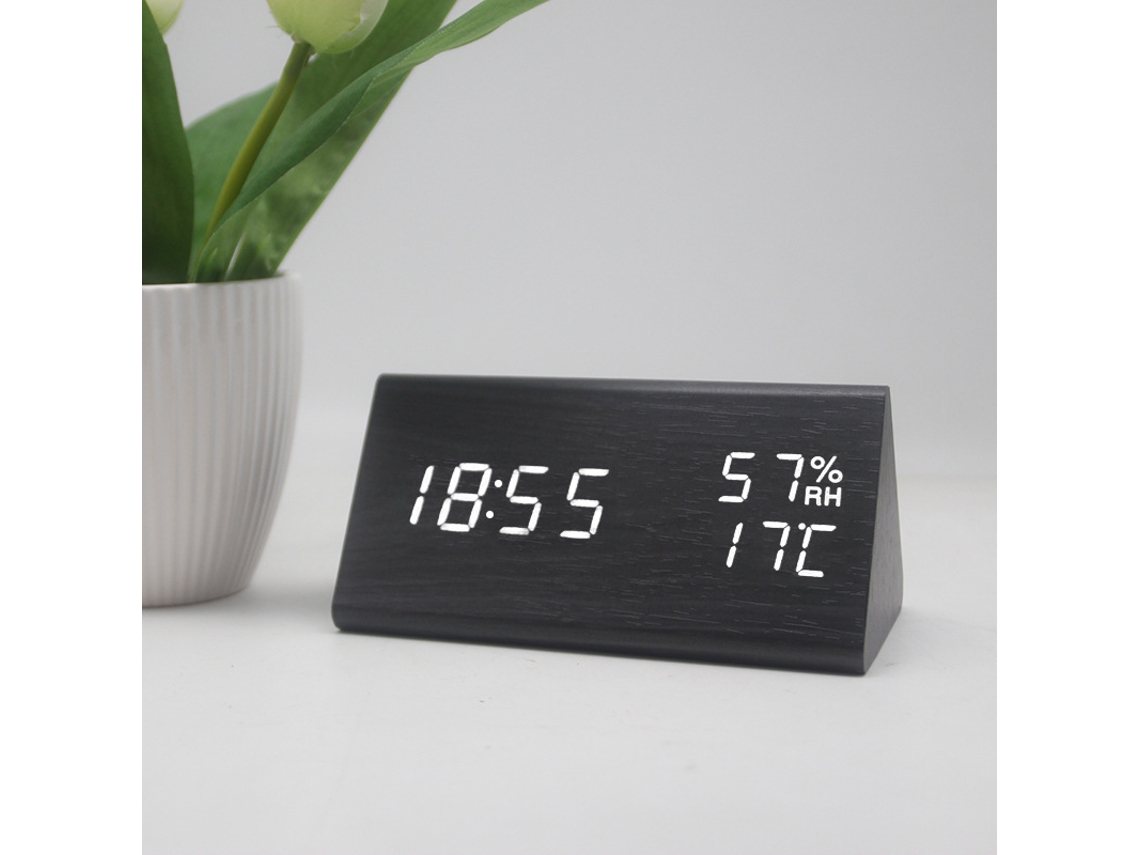 Despertador Digital Com Display Eletrônico De Madeira Em L Detecção Dupla De Temperatura E Umidade Ideal Para Quartos Crianças Noturnas*