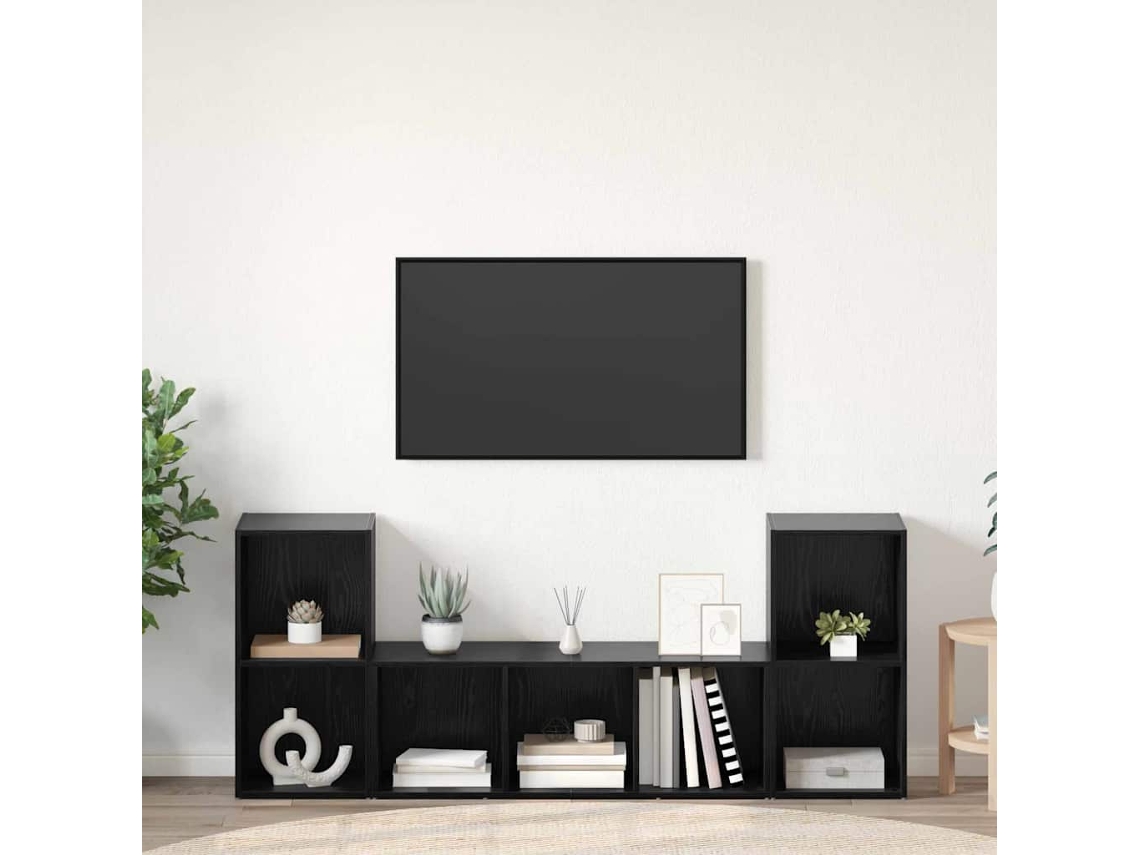 Vidaxl Conjunto De Móvel De Tv 3 Pcs Preto Madeira Processada