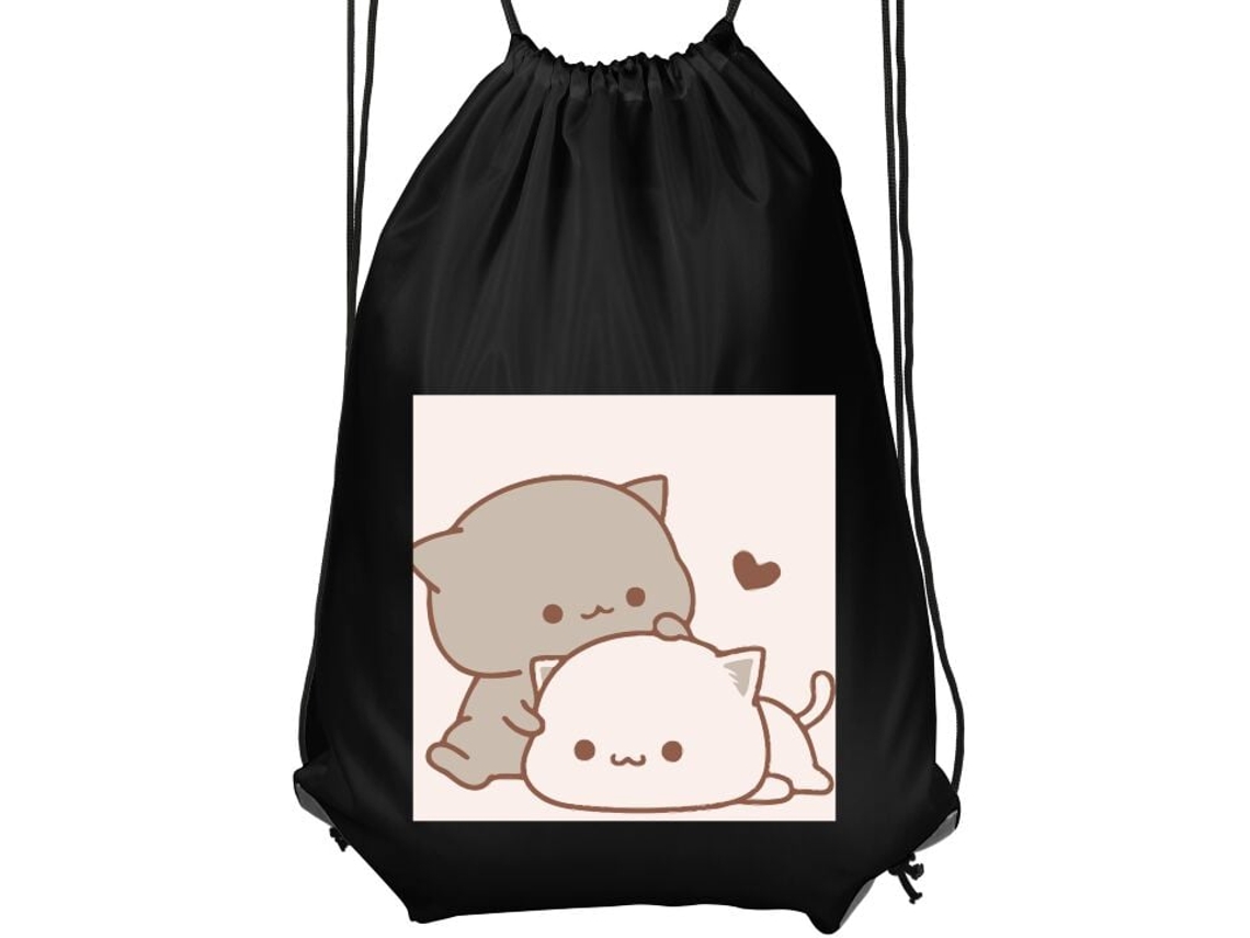 Bolsa de Ginástica- Leve para Adultos Preta com Estampa Kawaii Gatos Fofos BRILVIBERA