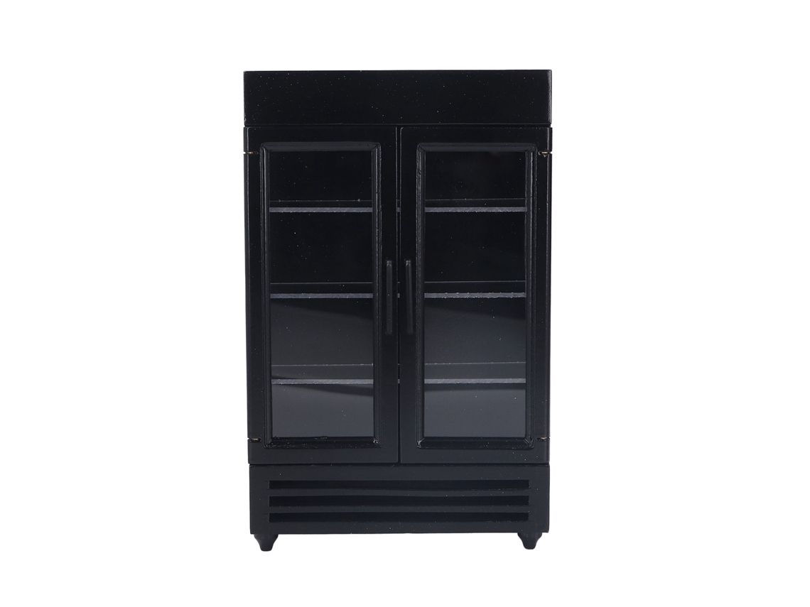 Mali refrigerador Miniatura de Madeira para Casinha de Bonecas 1:12 Simulação Preto