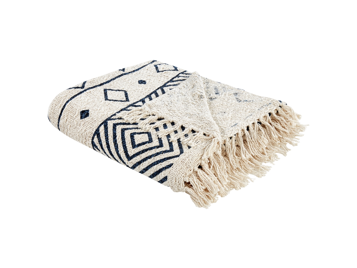 Manta Decorativa Con Flecos Beliani Najuy De Algodón Beige 220x240x0.5