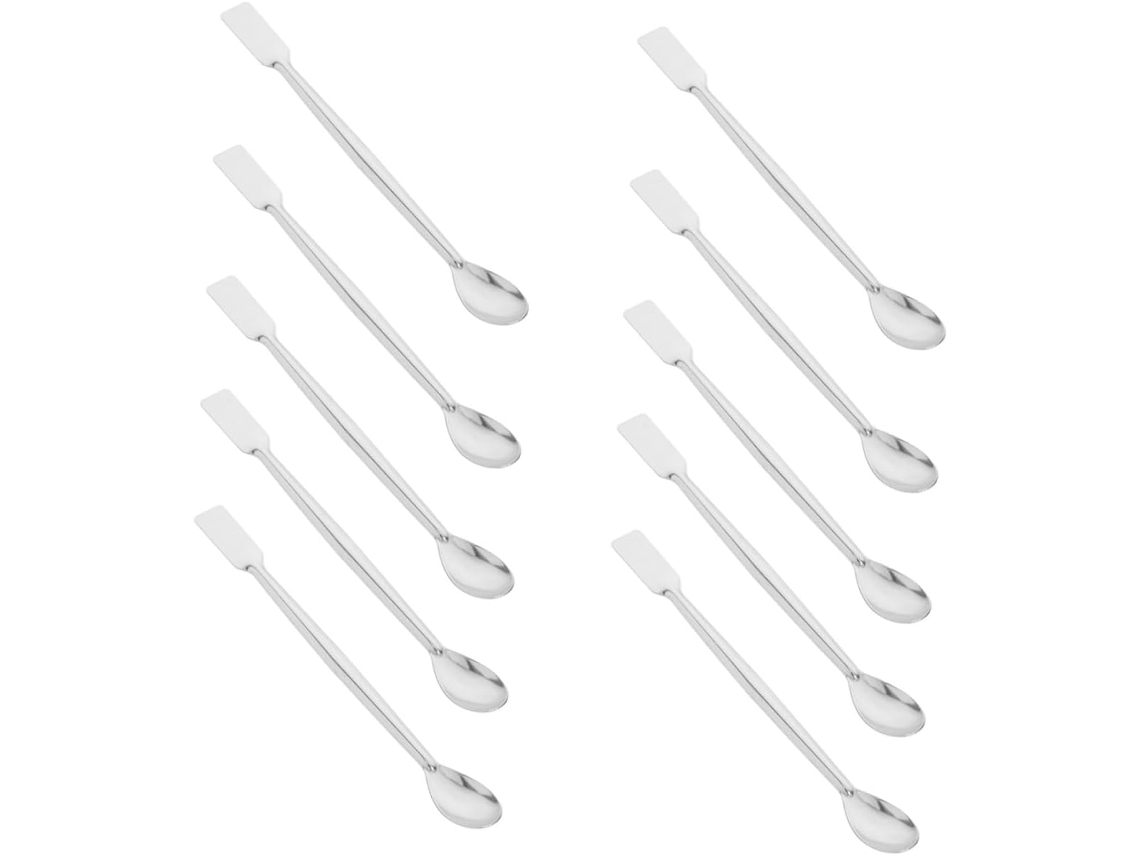 Conjunto De 10 Colheres Medidoras Aço Inoxidável Com Ponta Dupla Garvalon Laboratório, Colheres Microespátulas