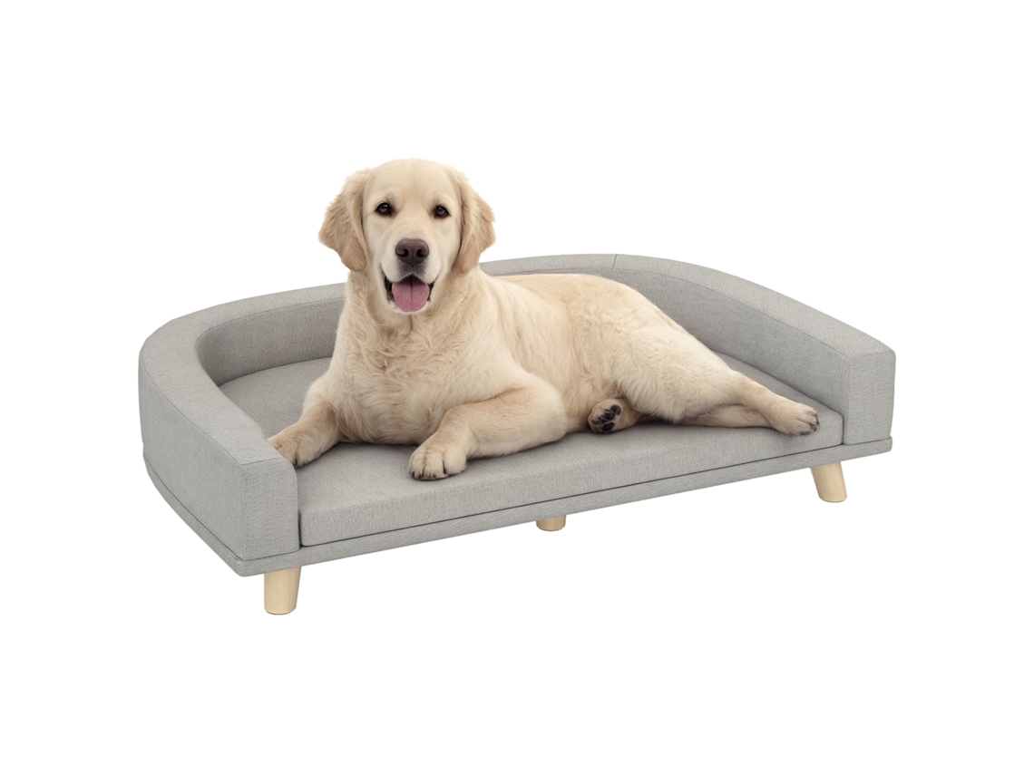 Sofá Cama Elevada Para Estofada Com Almofada Lavável E Pés De Madeira De Pinho 98x67x25 Cm Cinza