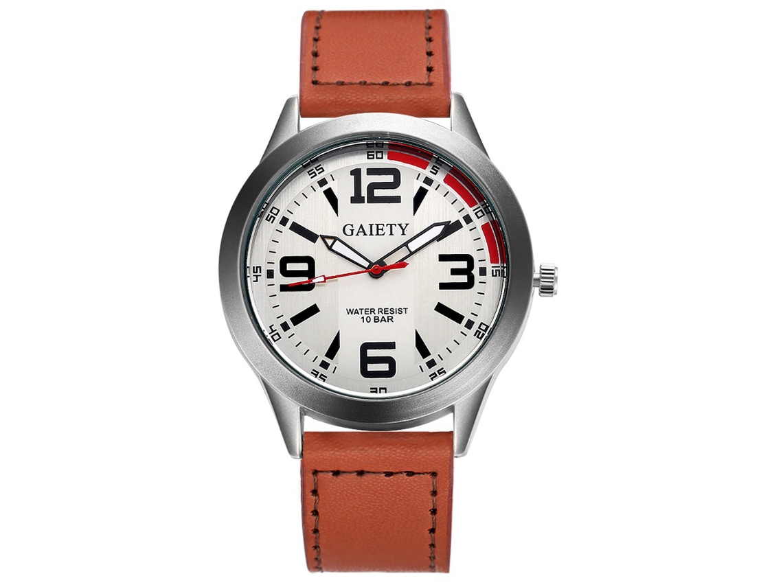 Reloj De Pulsera Analógico De Cuarzo Para Hombres Con Correa De Cuero Marrón Claro Gaiety