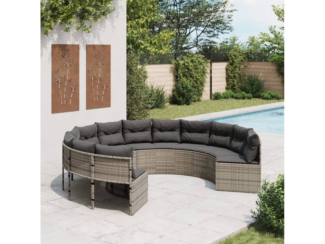 Sofá De Jardim Com Almofadões Redondo Vime Pe Cinzento Dkd Home Decor