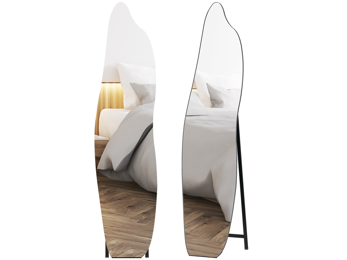 Espelho de Corpo Inteiro Sem Moldura, Formato Irregular, com Suporte, 40x4x160 Cm, Preto e Prata. SINI TECH STORE