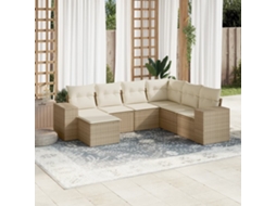 Vidaxl 7 Pcs Conjunto De Sofás P/ Jardim Com Almofadões Vime Pe Bege