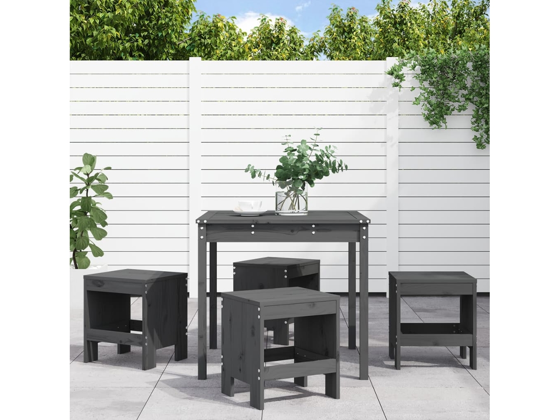 Pcs Conj. Jantar P/ Jardim Madeira De Pinho Maciça Cinzento Dkd Home Decor