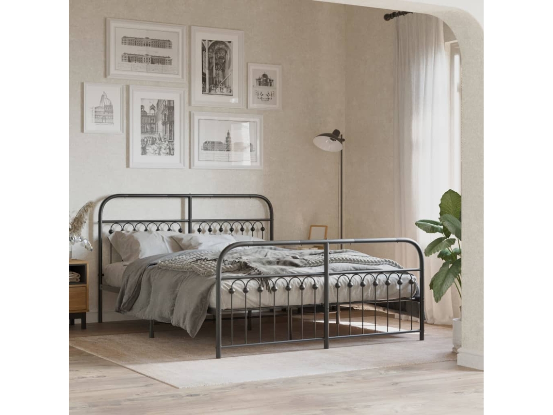 Estrutura De Cama Com Cabeceira E Pés 150x200 Cm Metal Preto