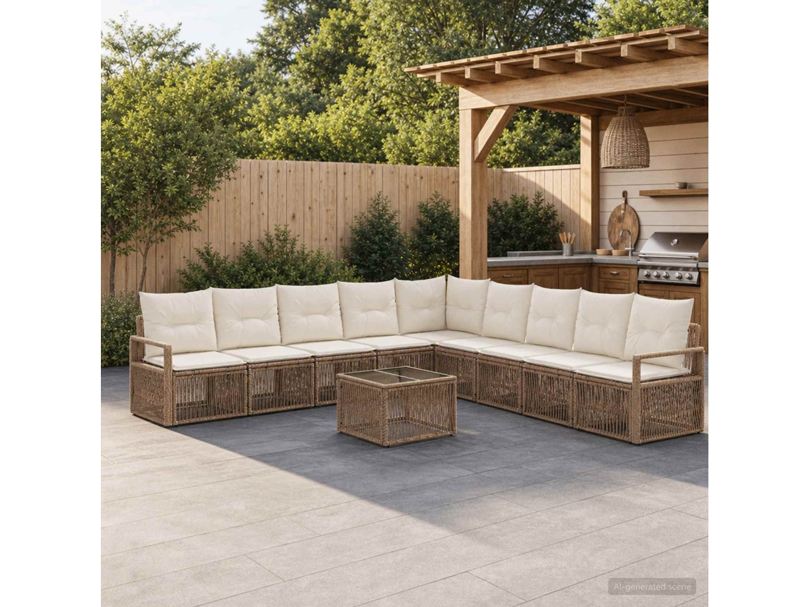 Vidaxl Conjunto De Sofá De Jardim 10 Unid. Bege Vime Pe