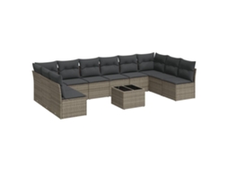 Conjunto de 11 Sofás de Jardim com Almofadões Vime Pe Cinzento MAISON EXCLUSIVE