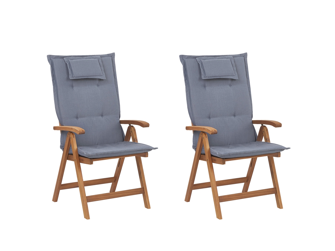 Juego De 2 Sillas Plegables Con Cojines A Juego Beliani Java De Madera De Acacia Marrón 54x69x105