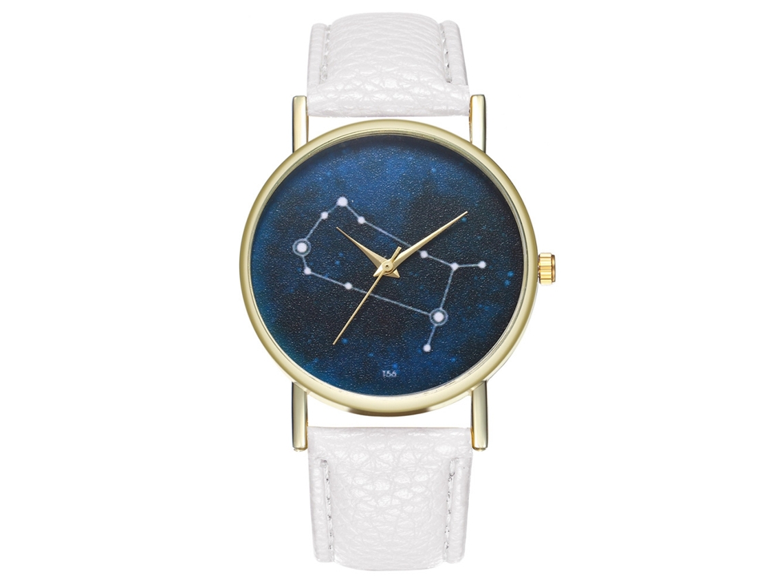 Relógio feminino de luxo Zhoulianfa com mostrador redondo, pulseira de PU, movimento analógico de quartzo, branco.