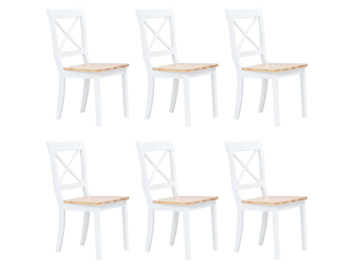 Vidaxl Cadeiras De Jantar 6pcs Seringueira Maciça Branco/madeira Clara