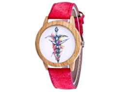 Relógio de Pulso Analógico de Quartzo com Pulseira Pu Estiloso Clássico Simples para Mulheres (vermelho)
