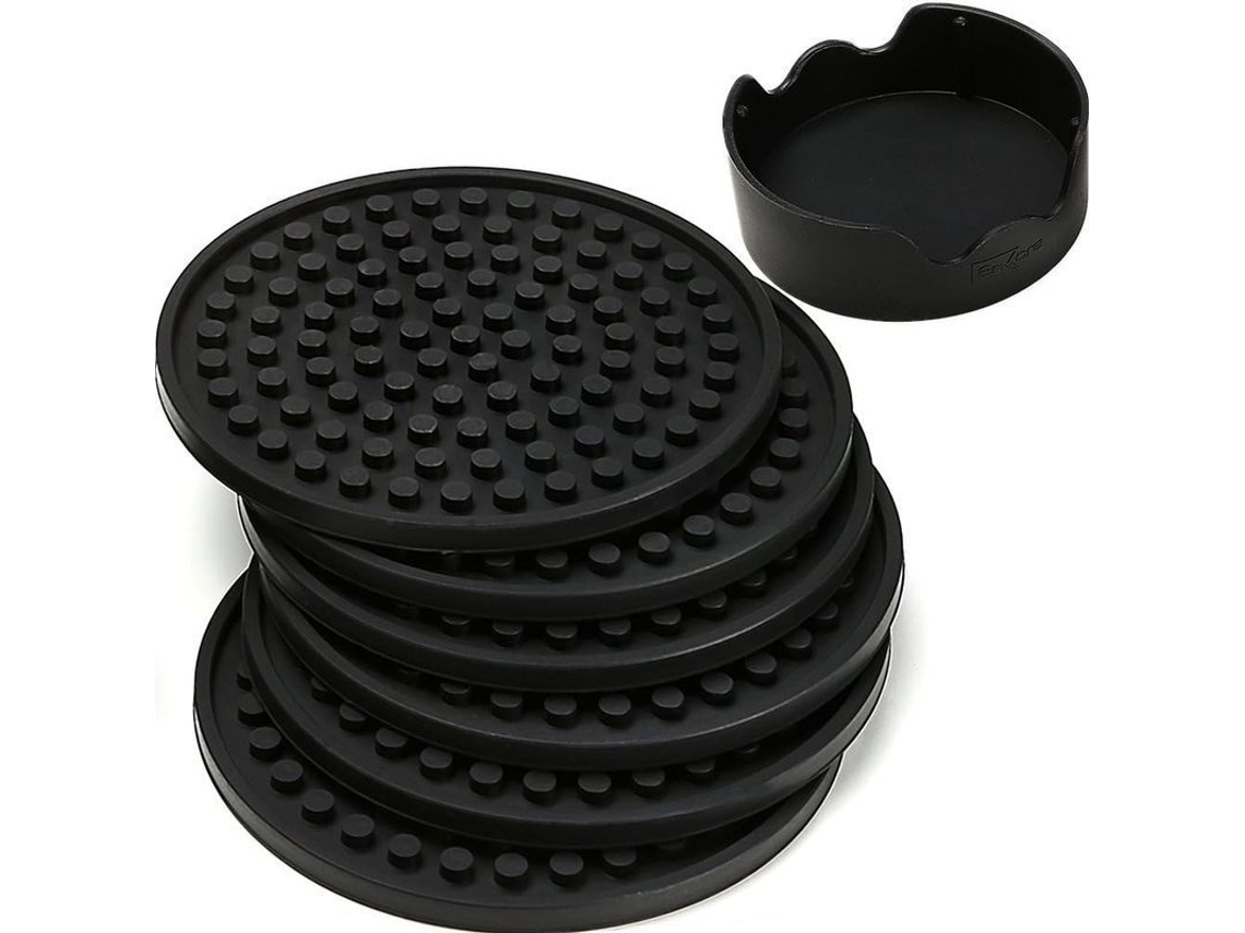2026-posavasos Para Bebidas - Conjunto De 6 Com Portavasos, Preto - Protege Móveis, Tamanho Grande 4.3 Polegadas, Silicone