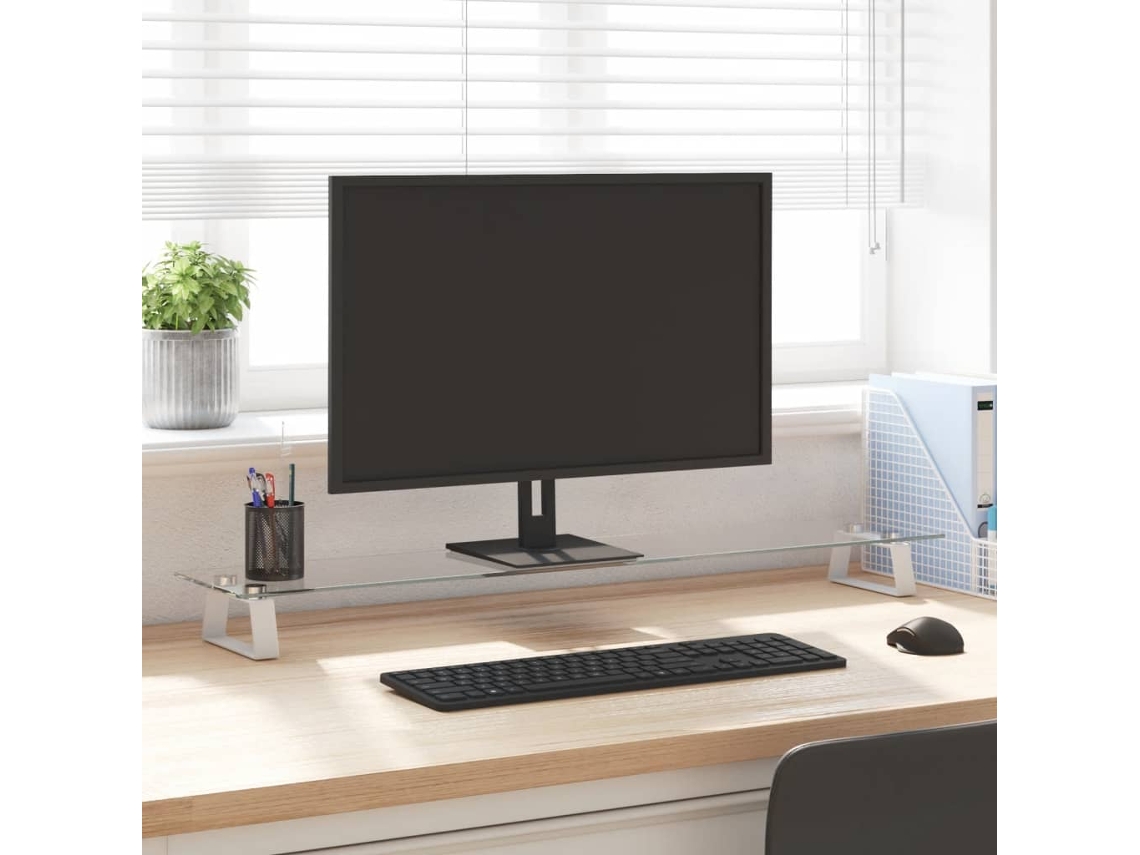 Vidaxl Suporte Para Monitor 100x20x8 Cm Vidro Temperado E Metal Branco