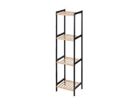 Suporte de arrumação para casa de banho prateleira quadrada 4 prateleiras bambu preto