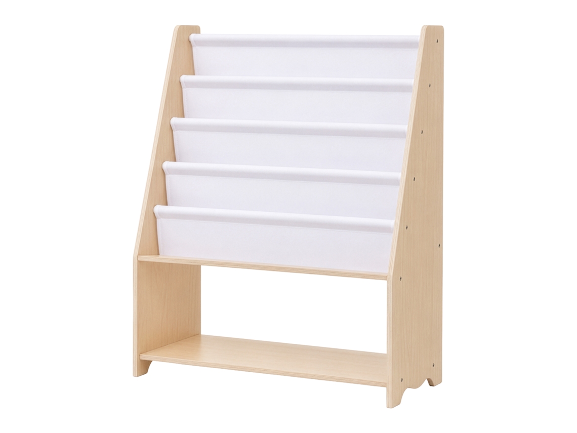Estante Infantil Relaxdays, Axlxp: 78x64x28 Cm, 4 Bolsos De Tecido + Prateleira, Montessori, Madeira, Branco/natural