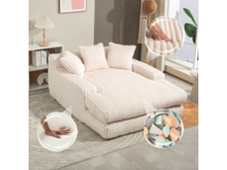 Sofá De Chão, Em Veludo Cotelê, Com Função De Cama, Solteiro, Com 3 Travesseiros, Bege