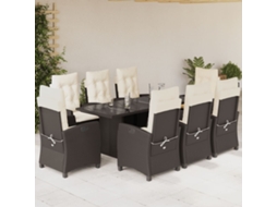 Vidaxl 9 Pcs Conjunto Jantar P/ Jardim C/ Almofadões Vime Pe Castanho