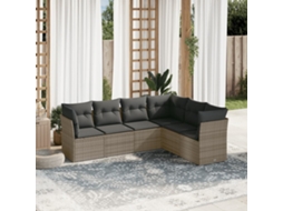 6 Pcs Conjunto Sofás De Jardim Com Almofadões Vime Cinza Dkd Home Decor