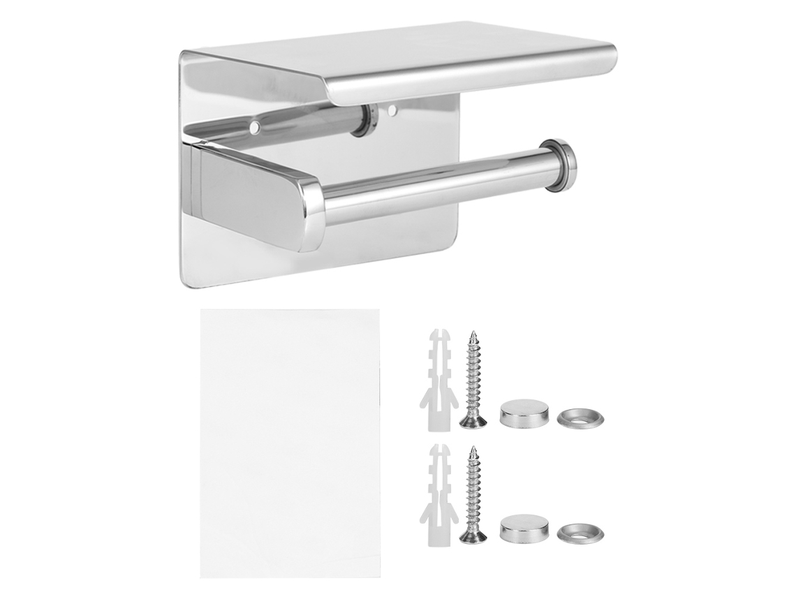 Suporte de Papel Higiênico de Aço Inoxidável com Prateleira, Parede, Banheiro, Instalação Fácil, Moderno | S/MARCA