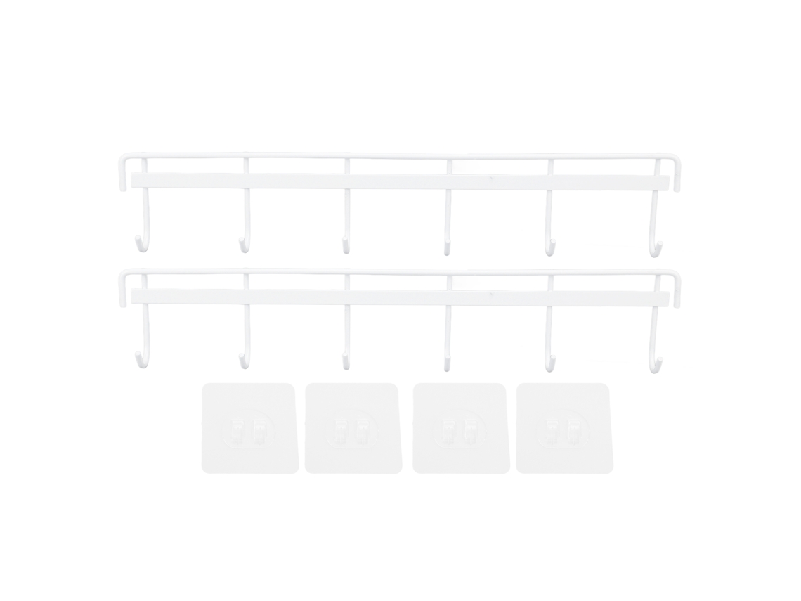 2pcs Cabideiro de Parede em Aço Inox 304 com 6 Ganchos para Casaco Toalha Chapéu Branco