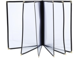 Porta-menus transparente em PVC com 6 páginas e sacos para inserir, resistente a manchas, ideal para banquetes e menus.