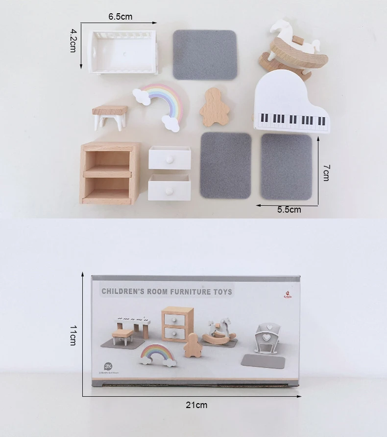 Casinha de madeira para brincar e pular no quarto do bebê, com decoração que simula movimentos.