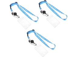 Conjunto De 3 Porta Crachás Ipetboom Em Pvc Com Cordão Removível E Bolso Cartão, Material Em Poliéster Azul, Para