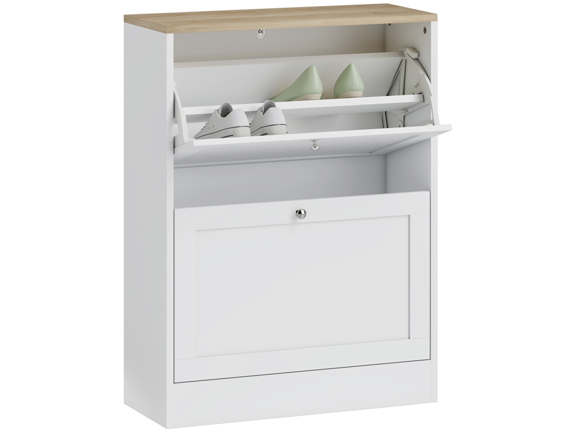Sapateira Estreita com 2 Portas Sapateira para Entrada com Prateleiras Ajustáveis para 12 Pares de Sapatos 60x24x80 Cm Branco FYNTERA EUROPA